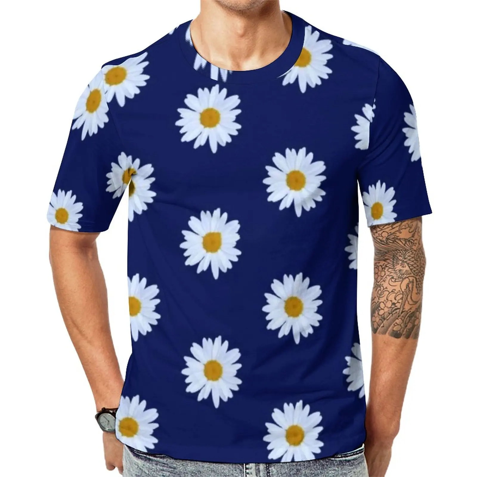 

White Daisies T-Shirt Daisy Delight Floral Print Trending T-Shirts Short Sleeves Pattern Tops Hot Sale Original Big Size Clothes