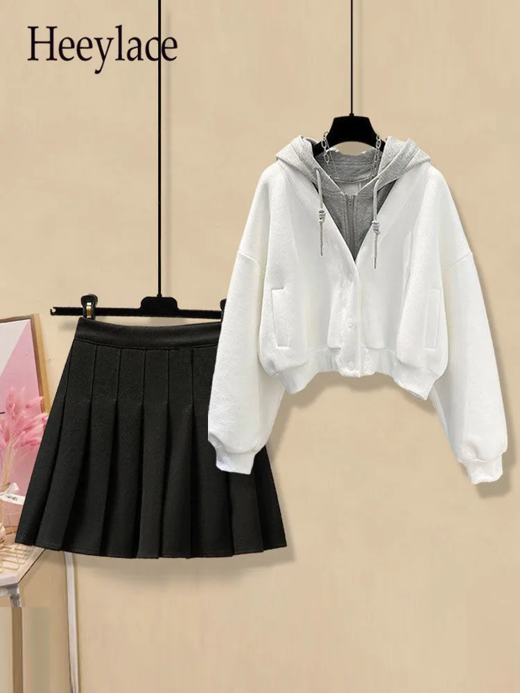 

Зимние комплекты из 2 предметов, женская одежда, повседневный комплект из двух предметов, свитшот с капюшоном и юбка, комплект из двух предметов, женская одежда 4XL