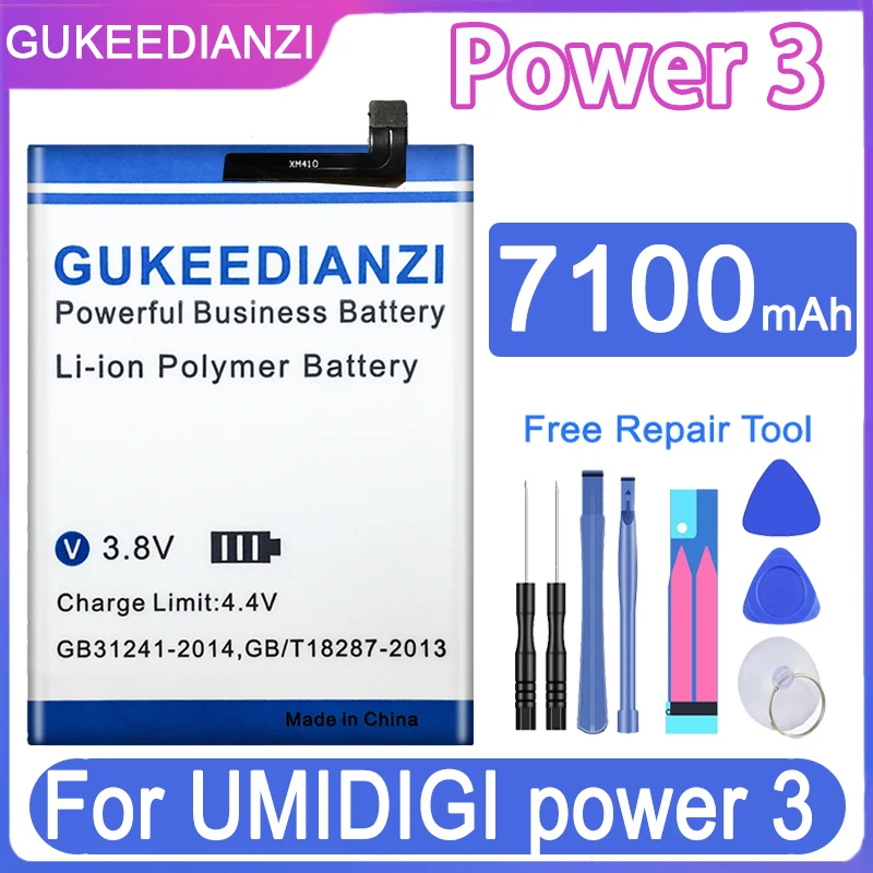 Запасной аккумулятор GUKEEEDIANZI Power 3 7100 мАч для UMIDIGI Power3, батарея + Бесплатные инструменты