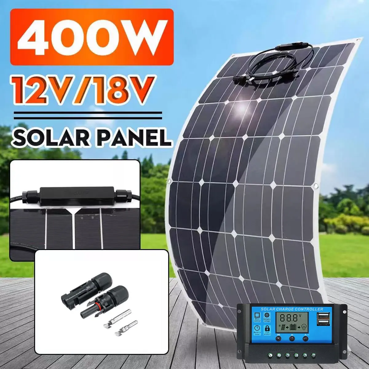

400W Solar Panel Kit Complete 12V USB With 10-60A Controller Solar Cells for Car Yacht RV Boat Moblie Phone Battery Charger