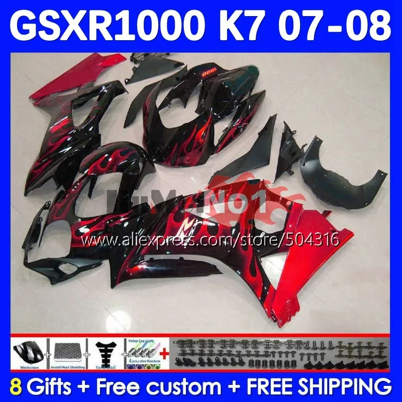 

Корпус для SUZUKI GSXR1000 K7 GSX-R1000 GSXR 1000 22No.2 1000CC red flames GSX R1000 07 08 2007 2008 обтекатель OEM