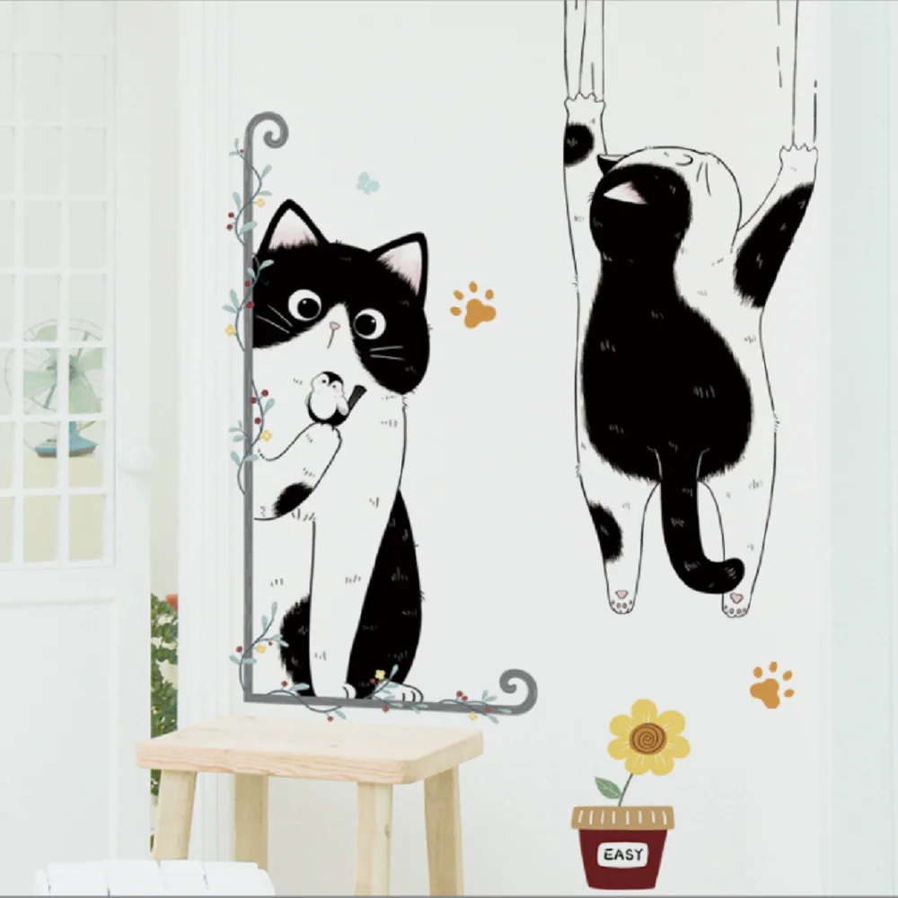 

Симпатичная кошка черно-белая Настенная Наклейка обои Гостиная Детская комната Домашний декор