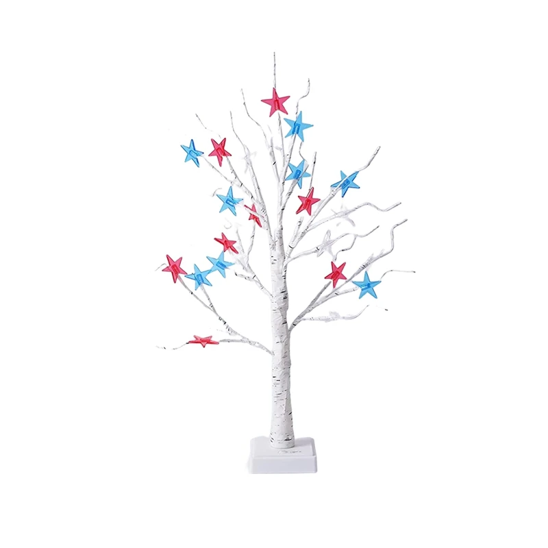 

1 комплект, украшения 4 июля, USB, питание от батарейки, фонарик из искусственного пластика с 24 красными, белыми, синими звездами