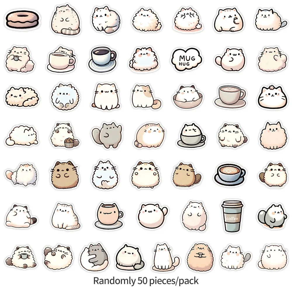 10/50 шт. наклейки в виде кофейного кота