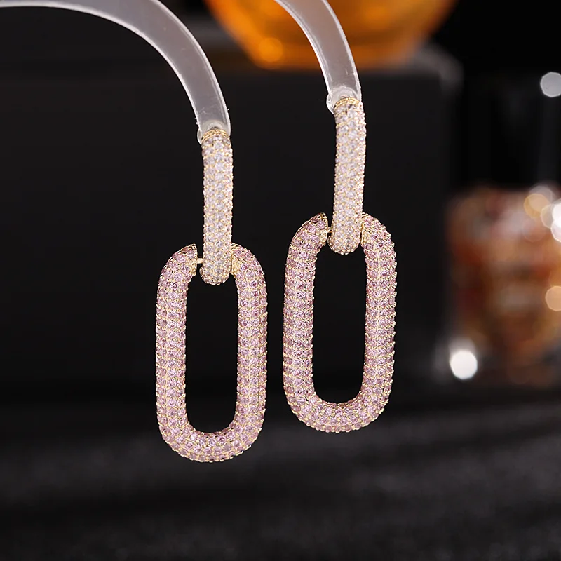 

Fashion Colorful Rectangle Silver Pin Women's Earrings Retro Hoop Shiny Zircon Party Jewelry Gifts