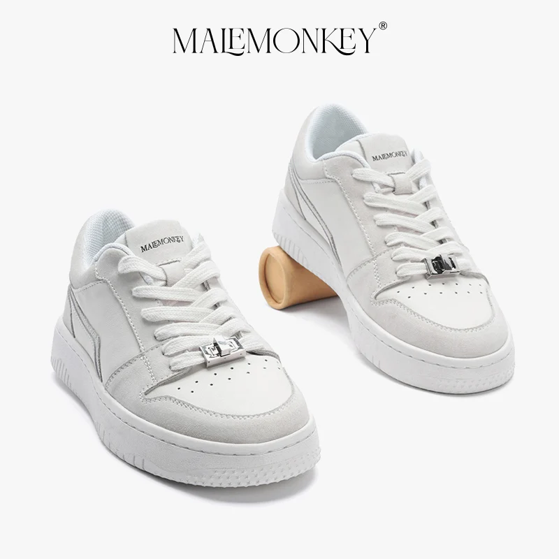 MALEMONKEY Platform Sneakers Women Leather Flat Shoes New 2023 Trend Round Toe Non-slip Breathable Female Shoes Handmade