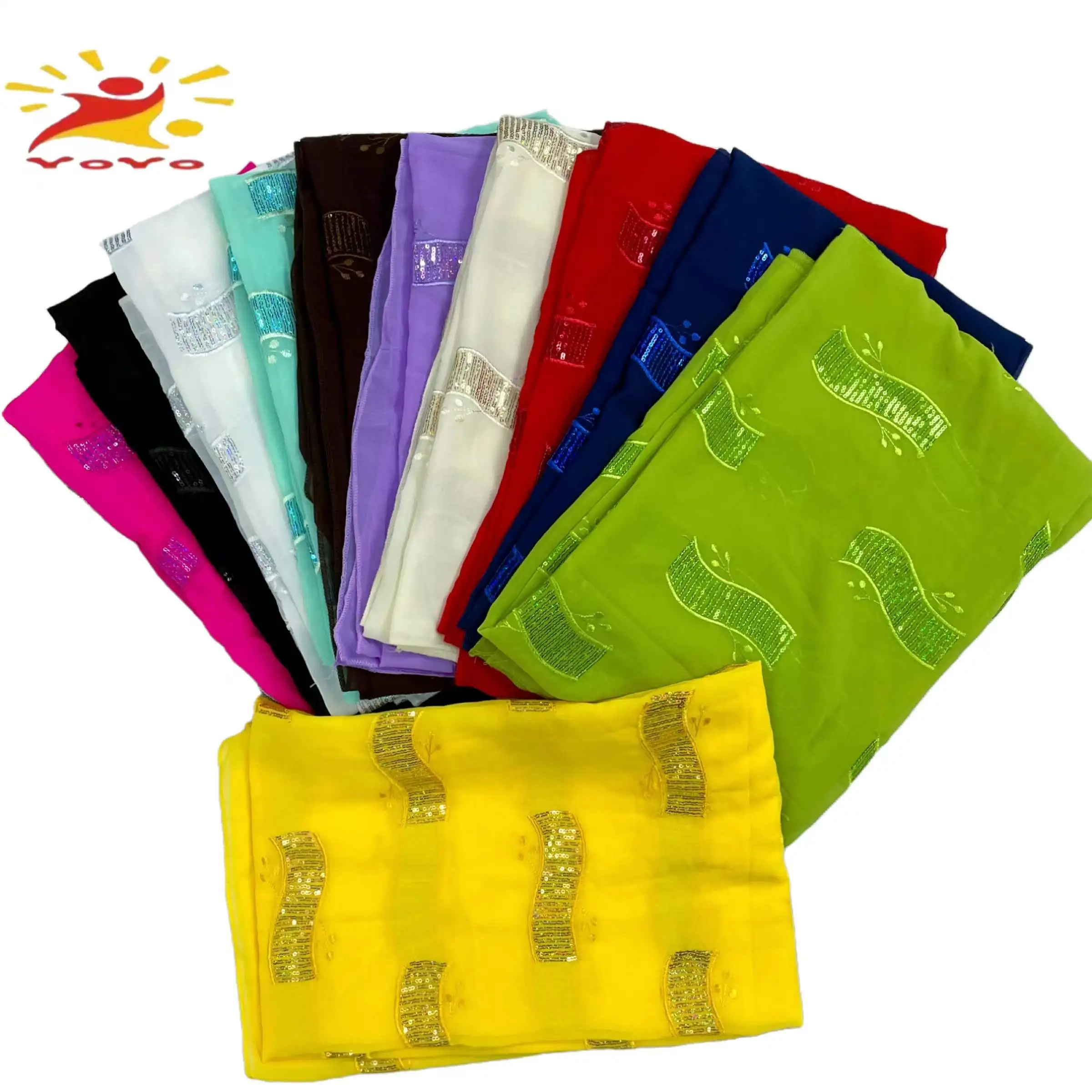 Лидер продаж 2022, Африканский мусульманский шифоновый шарф с блестками и вышивкой, шаль большого размера, Lslamic Рамадан, хиджаб 210*120 см