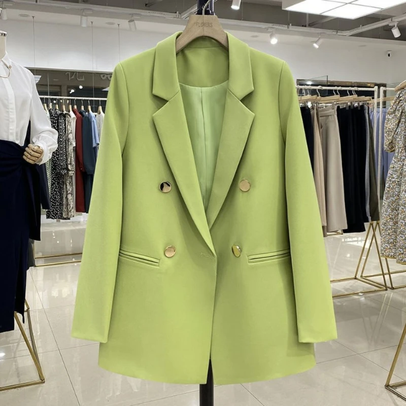 

E GIRLS Spring Blazers Women Solid Loose Double Breasted Style Office Ladies Design Simple Leisure Streetwear Temperament