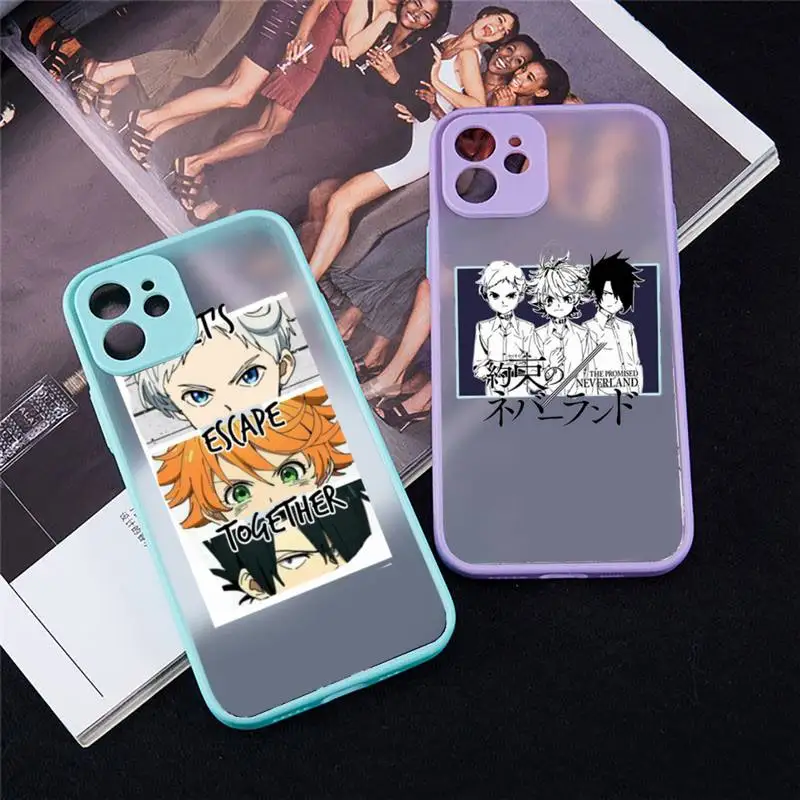 

The Promised Neverland japanese Phone Case For iPhone 13 12 11 Mini Pro XR XS Max 7 8 Plus X Matte transparent blue Back Cover
