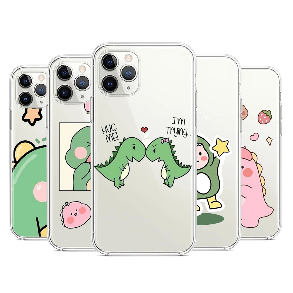 

Cute Cartoon Dinosaur Transparent Silicone Cover For Apple IPhone 13 12 Mini 11 Pro XS MAX XR X 8 7 6 6S Plus SE Phone Case