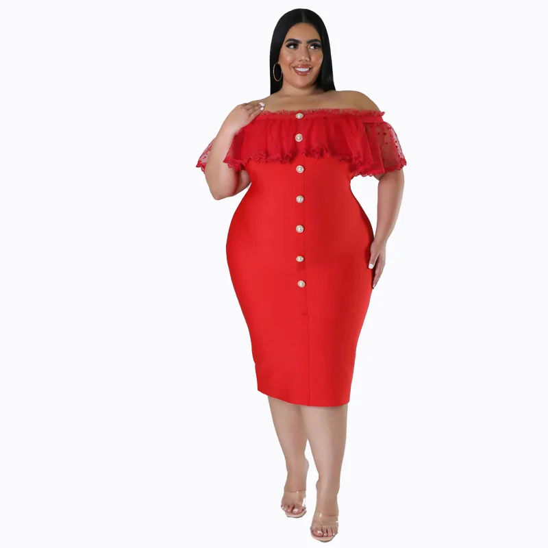 

XL-5XL African Dresses for Women Summer Elegant African Short Sleeve Polyester Black Red Blue Knee-length Dress African Clothes