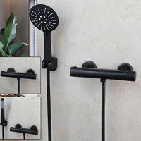 matte black shower valve square bathroom shower faucet set round shower head rainfall mixer tap bathtub faucet