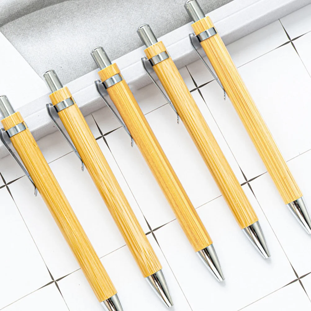 

12 шт., портативные шариковые ручки из бамбука