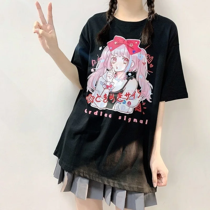 

MINGLIUSILI Kawaii футболка для женщин Весна 2022 Модная японская графическая футболка с коротким рукавом милые повседневные свободные универсальны...