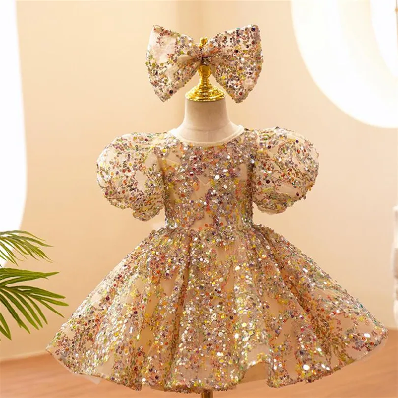 

Girls Dress For Party And Wedding Sequin Puffy Pageant 1st Birthday Party Baby Dress Princess Baby Baptism Christening Ball Gown