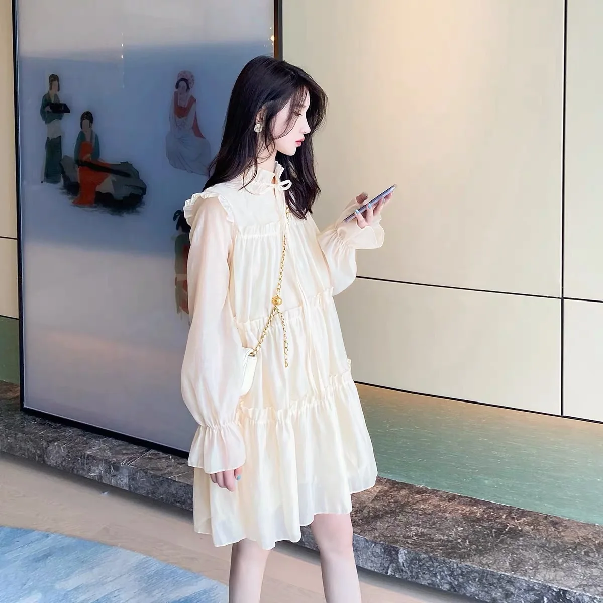 

2022 Spring Summer Maternity Shirt A Line Loose Long Sleeve Clothes for Pregnant Women Fashion Ruffles Pregnancy Tops