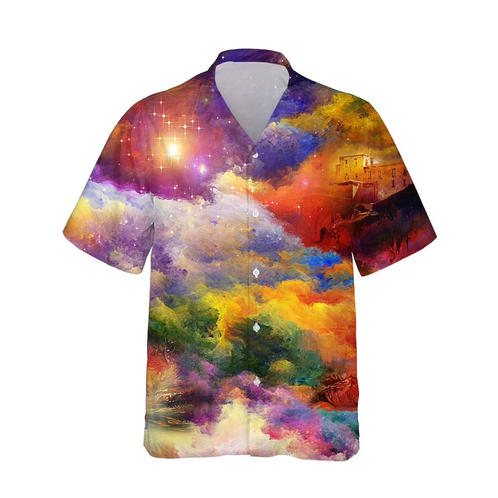 

Jumeast 3D Colorful Nebula Shirts For Men Button Up Hawaiian Short Sleeve Cloud Men Shirt Baggy Streetwear Blouses Clothes Tops