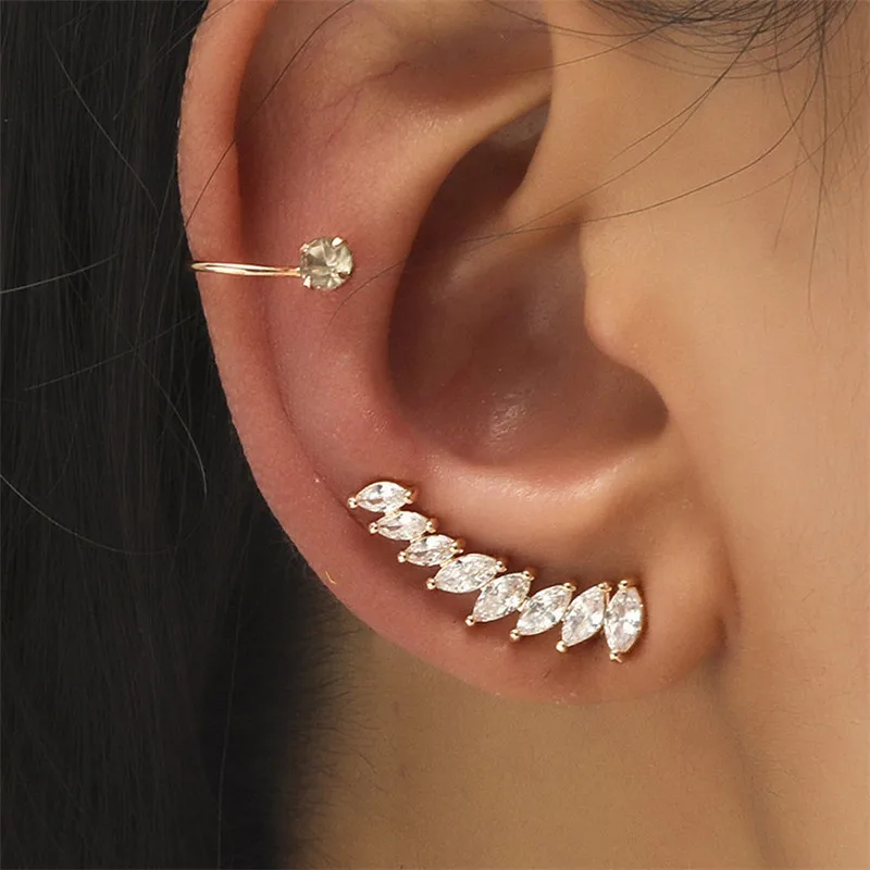 

VAGZEB Gold Color Cubic Zirconia Leaves Clip Earrings for Women Men Simple Non-Piercing Wedding Jewelry Gifts