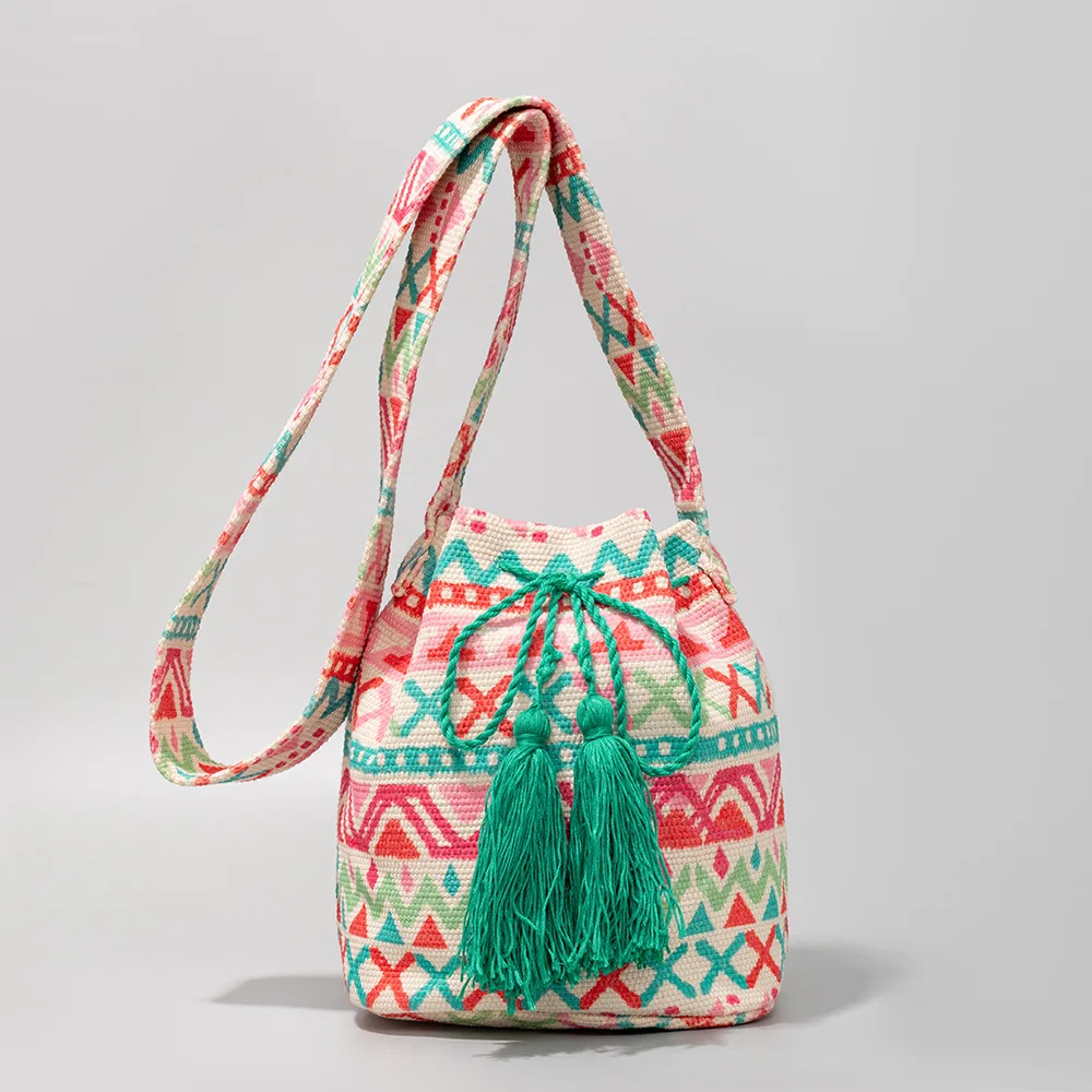 Bohemian Canvas Bucket Bag Designer Bags for Women Tassel Shoulder Bag Ethnic Style Crossbody Bags for Women 2023 Purses Tote