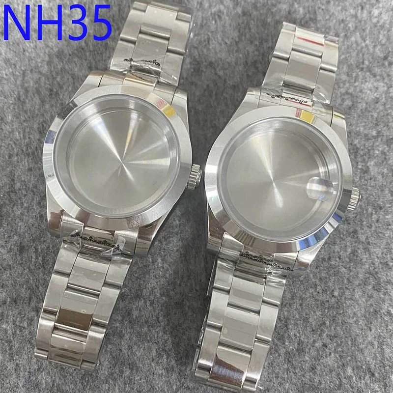 PORSTIER 39mm Silver Brushed Stainless Steel Watch Case + Sratp Sapphire Glass Men's Watches Accessories For NH35 NH36 Movement