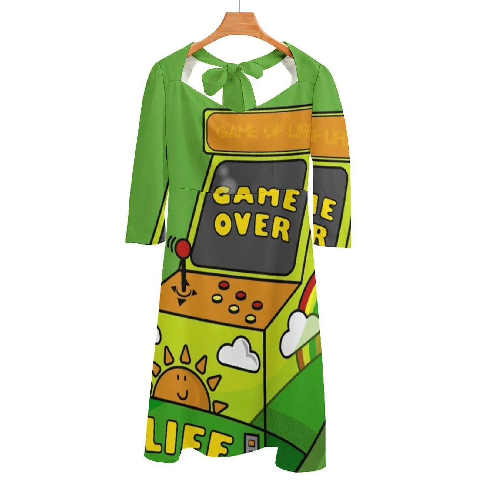 

Life Its Not A Game Back Lacing Backless Dress Women Kawaii Square Collar Dress 6Xl Afterlife Arcade Cloud Death Game Happy