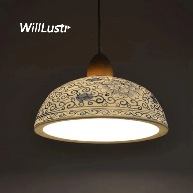 Сине-белая лампа Потолочная люстра из Китая подвесное керамическое освещение