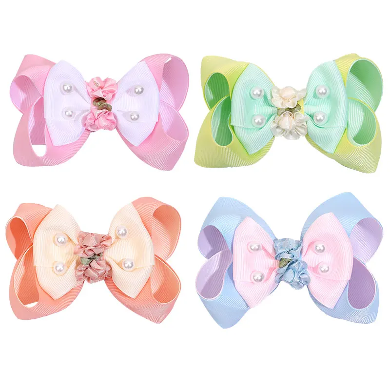 

Fashion Pearls Hair Bows Clips For Girls Cute Handmade Bowknote Hairpin with Alligator Clip Kids Headdress Baby Hair Accessories