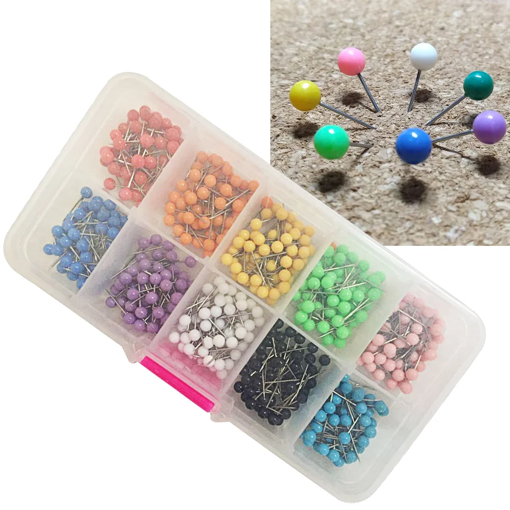 

500pcs Multi-color Push Round Head Map Tacks for Maps Calendar Whiteboard Fabric Making (Ten Color)