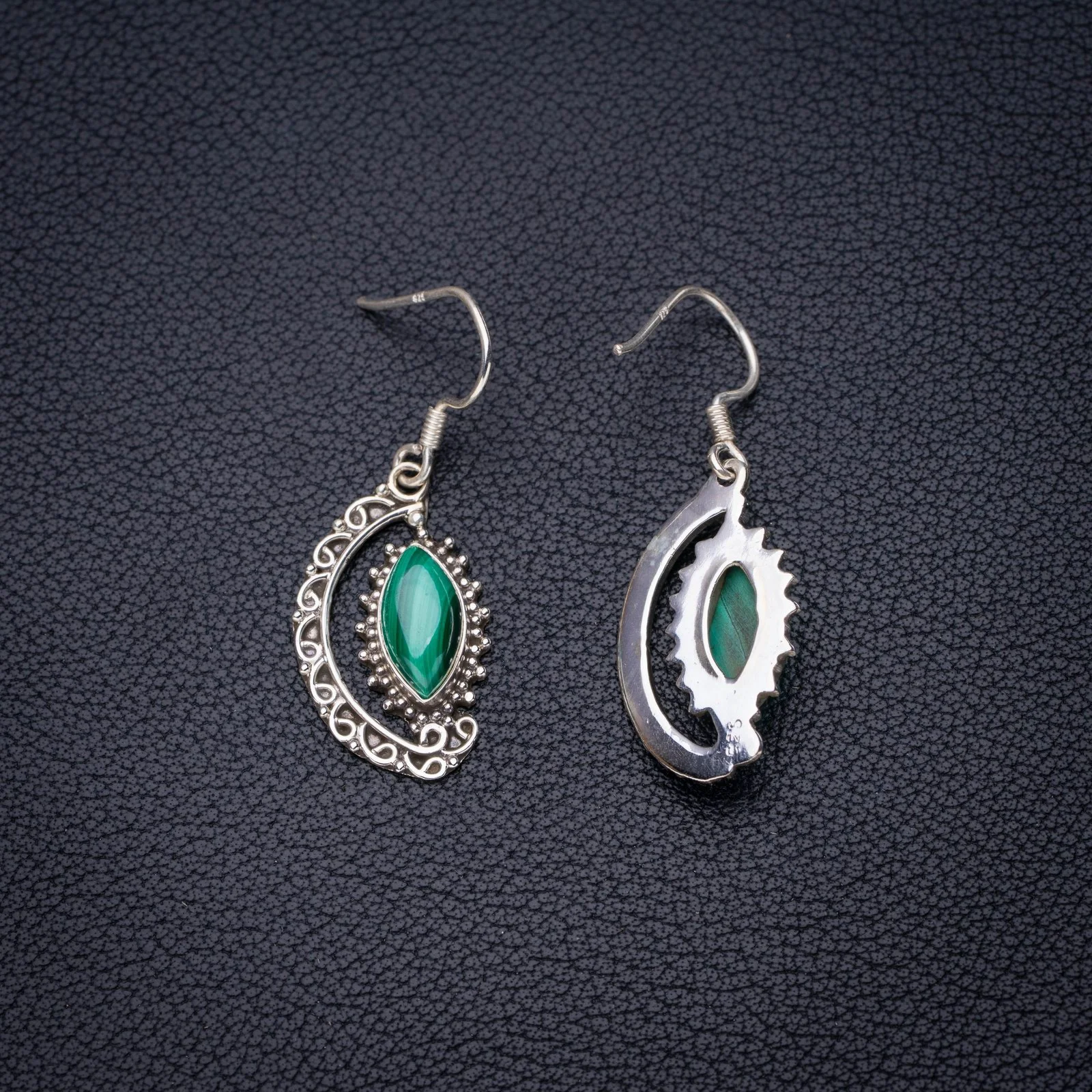 

StarGems Natural Malachite Handmade 925 Sterling Silver Earrings 1.5" E6652