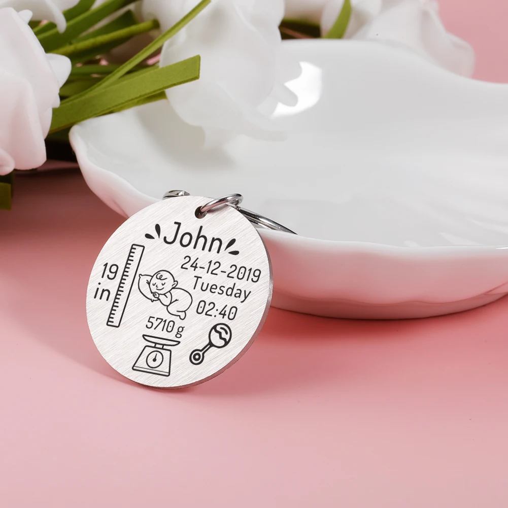 Брелок для ключей новорожденных с именем рождения и весом |