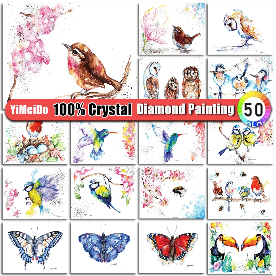 

YiMeiDo 100% Crystal DIY 5D AB Diamond Painting Animal Birds Kits Full Drill Diamond Mosaic Butterfly Rhinestone Embroidery Gift