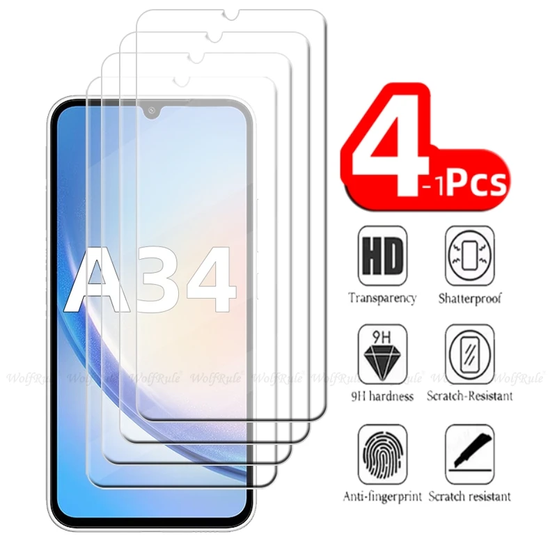 1-4 шт. для Samsung A34 Стекло Galaxy Закаленное стекло Защитное 9H HD Прозрачная защитная