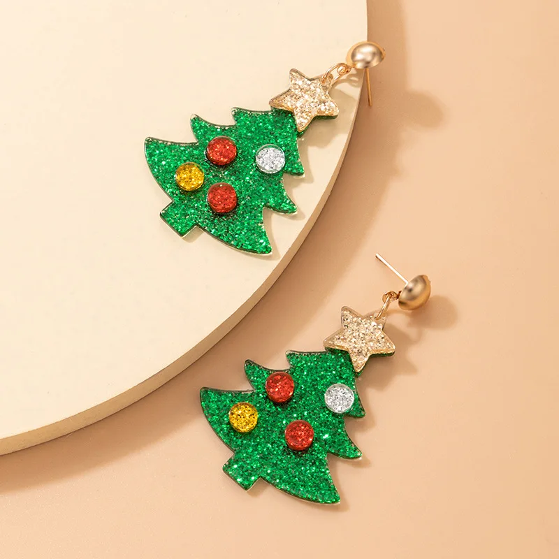 

European and American Jewelry Personality Exaggeration Christmas Tree Studded Resin Earrings Star Decoration