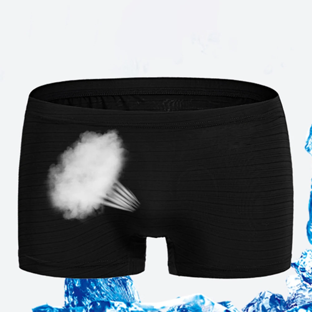 

Men Ice Silk Smooth Stripe Underwear Sexy Breathable Cool Soft Boxers Shorts Panties Bulge Pouch Underpants Intimates Lingerie