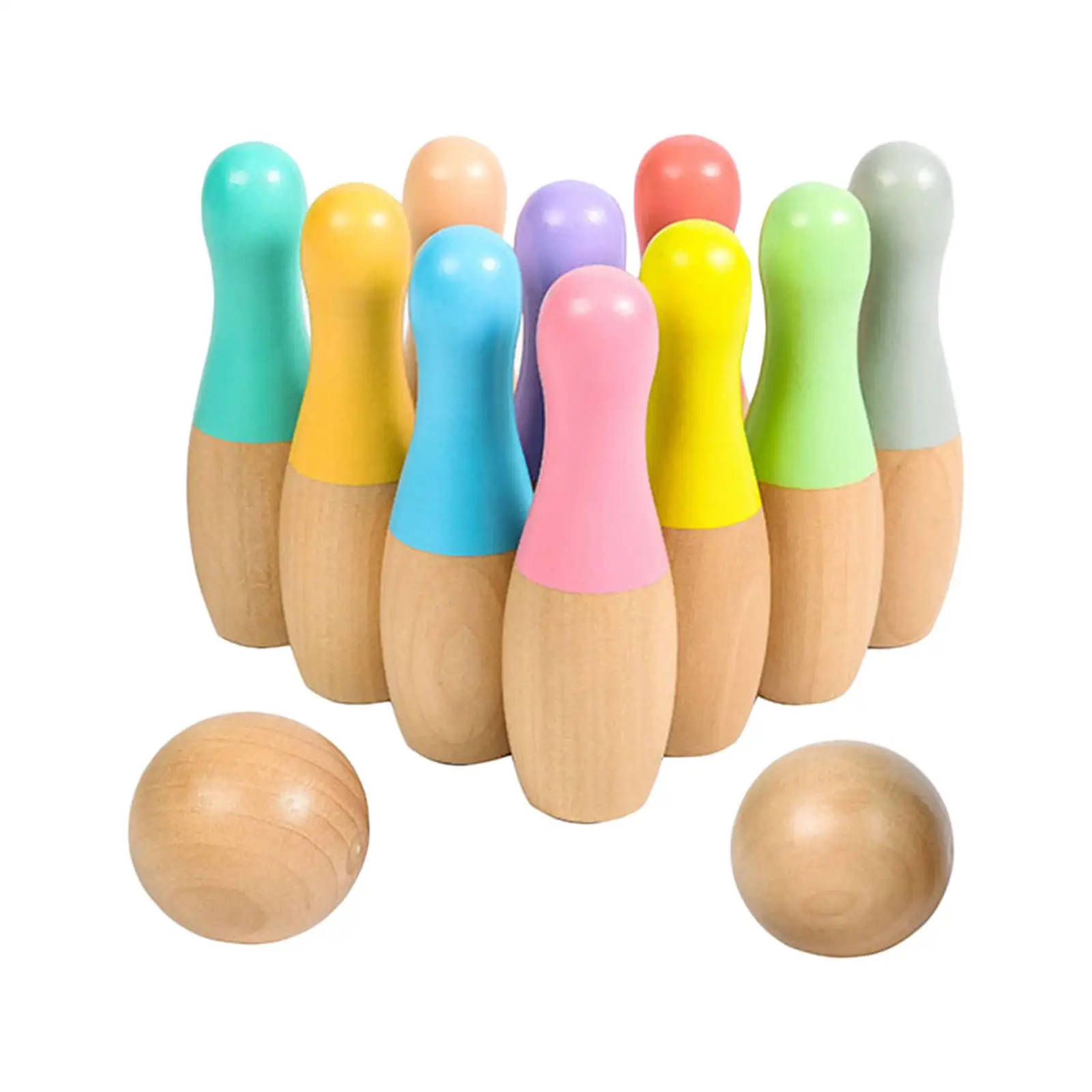 

Indoor Children Kids Color Wooden Bowling Toy for Baby Improving Kids Eye-Hand Coordination Birthday Party Gift