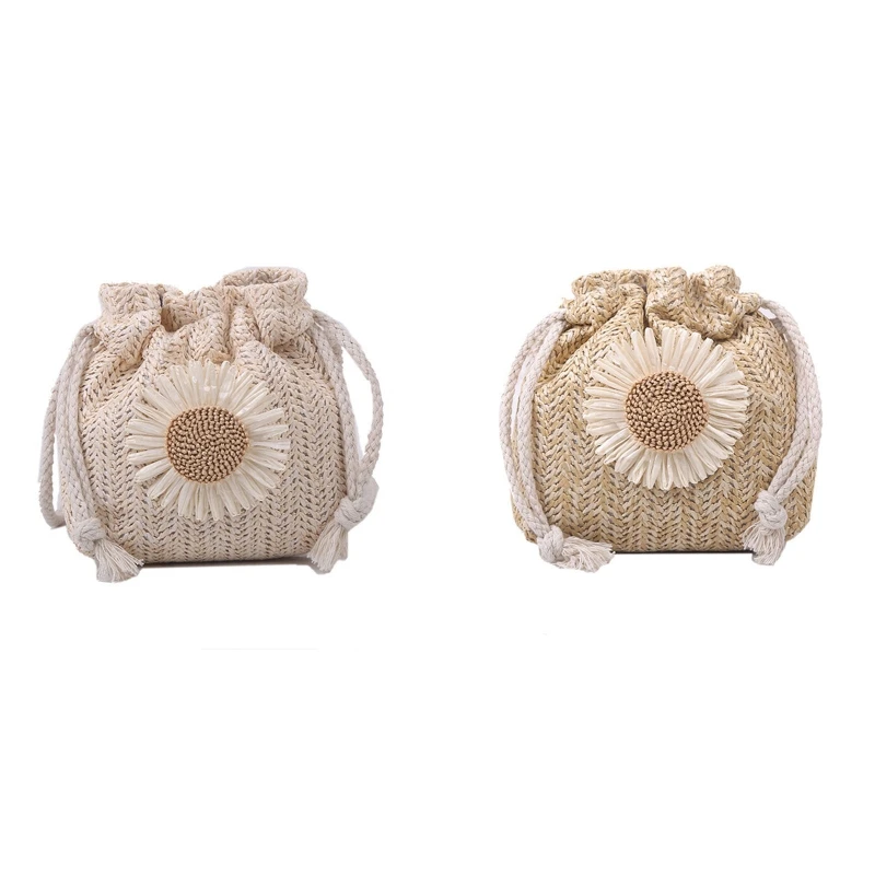 

Летняя сумка-мессенджер через плечо, сумка-мешок на шнурке, сумка, соломенная сумка с цветами, сумка на плечо для фестиваля Вечерние