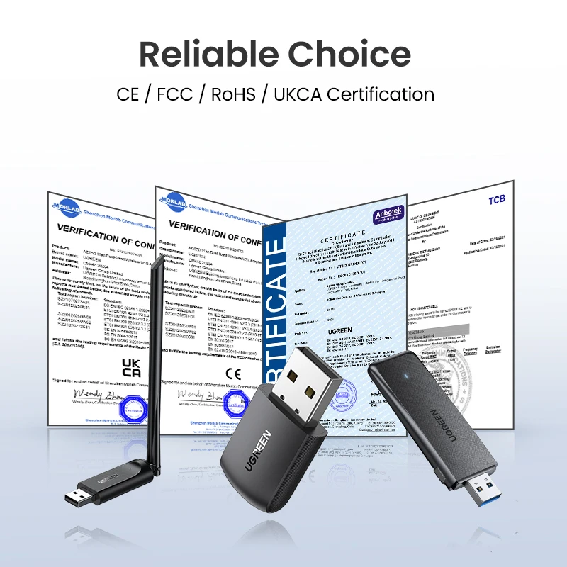  Wi-Fi адаптер UGREEN, 650 Мбит/с, 5 ГГц и 2,4 ГГц, двухдиапазонный USB WiFi для ПК Настольный ноутбук Wi-Fi антенна USB Ethernet приемник сетевая карта 