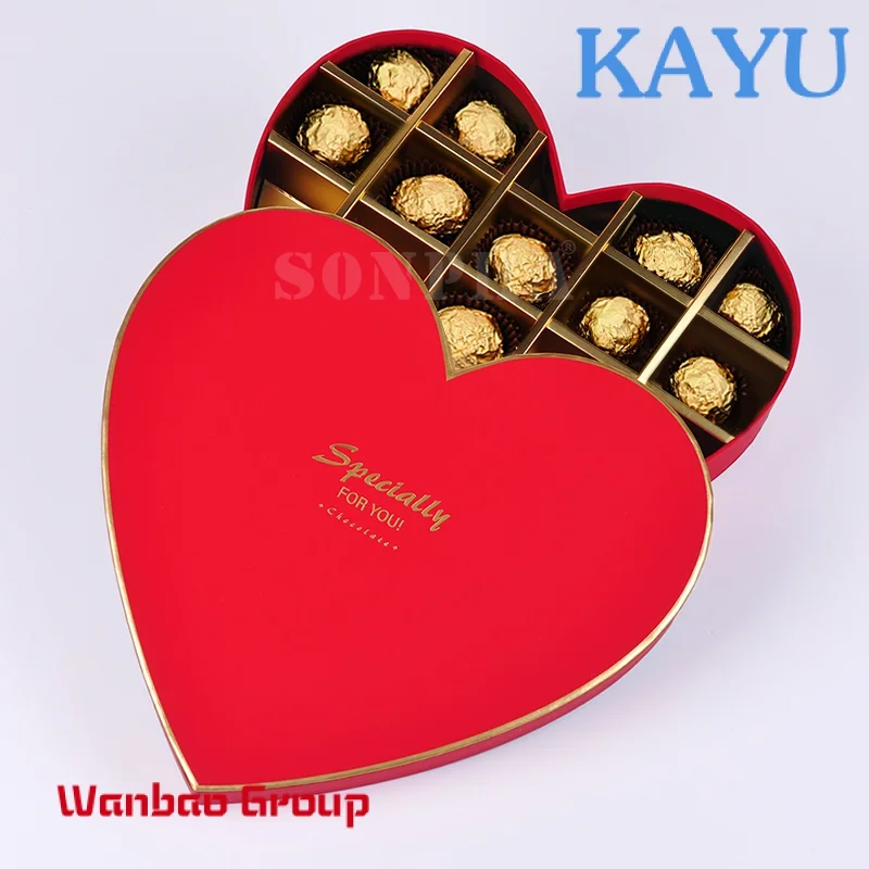 

empty chocolate box red heart shape custom design gift boxes gold divider Christmas chocolate packing