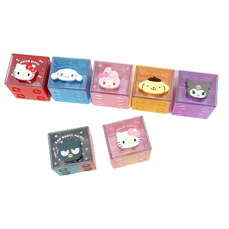 

9CM Sanrios Kawaii Cute Square Glitter Transparent Drawer Box Mymelody Cinnamoroll Kuromi Kitty Cartoon Storage Box Jewelry Box