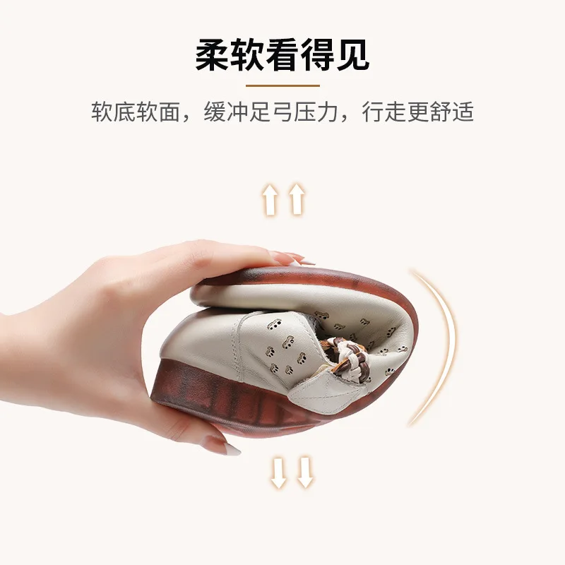 Xiuteng Women Loafer Casual 2022 New Spring Genuine Leather Casual Mother Shoes Comfortable Non-slip Large Size Ladies Flat Shoe