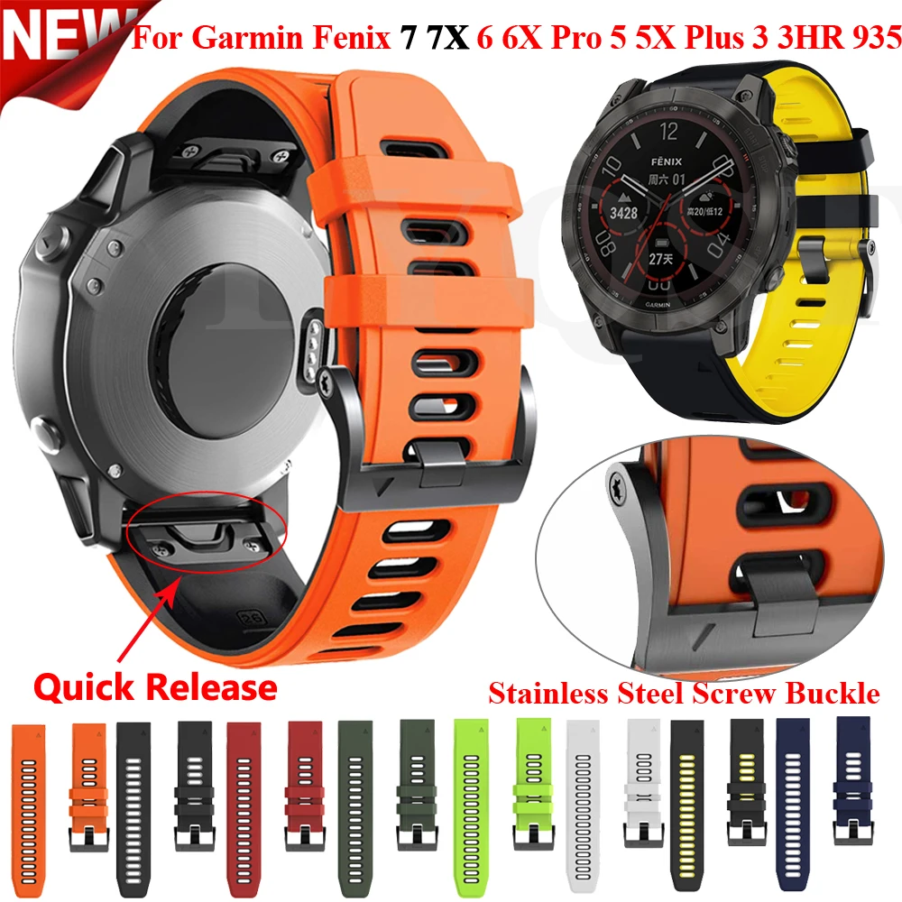 

22 26mm Smart Watch Band Strap For Garmin Fenix 7 7X 6 6X Pro 5X 5Plus 3HR 935 QuickFit Screw Buckle Silicone Bracelet Watchband