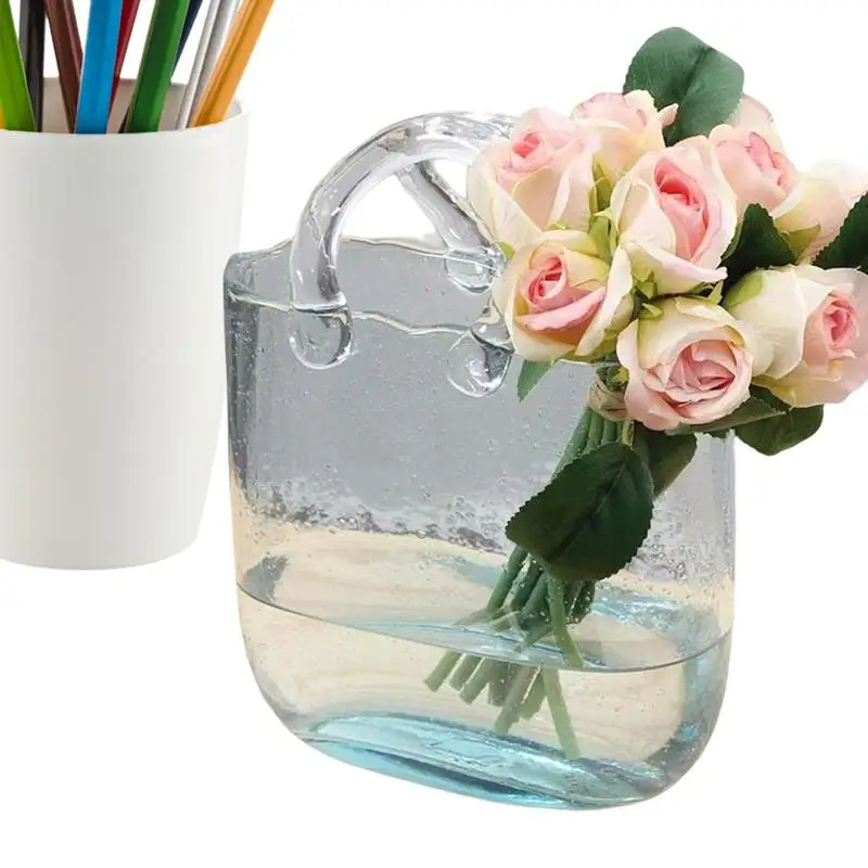 

Glass Bag Vase For Flowers Hand Blown Clear Purse Vase With Bubbles In It Clear Flower Vase For Home Decor Enterpiece Events