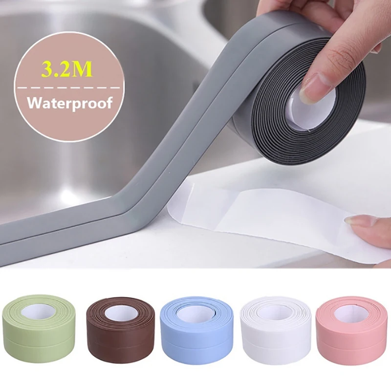 3.2 Meters Bathroom Bath Tape Sealing Strips PVC Kitchen Waterproof Wall Sticker Self-adhesive Seam Toilet Corner Sealing Strip