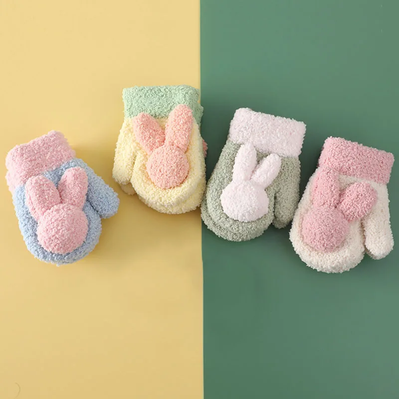 

New Baby Gloves Cute Cartoon Rabbit Baby Gloves Soft Warm Plush Kids Winter Gloves for Boy Girl Mittens