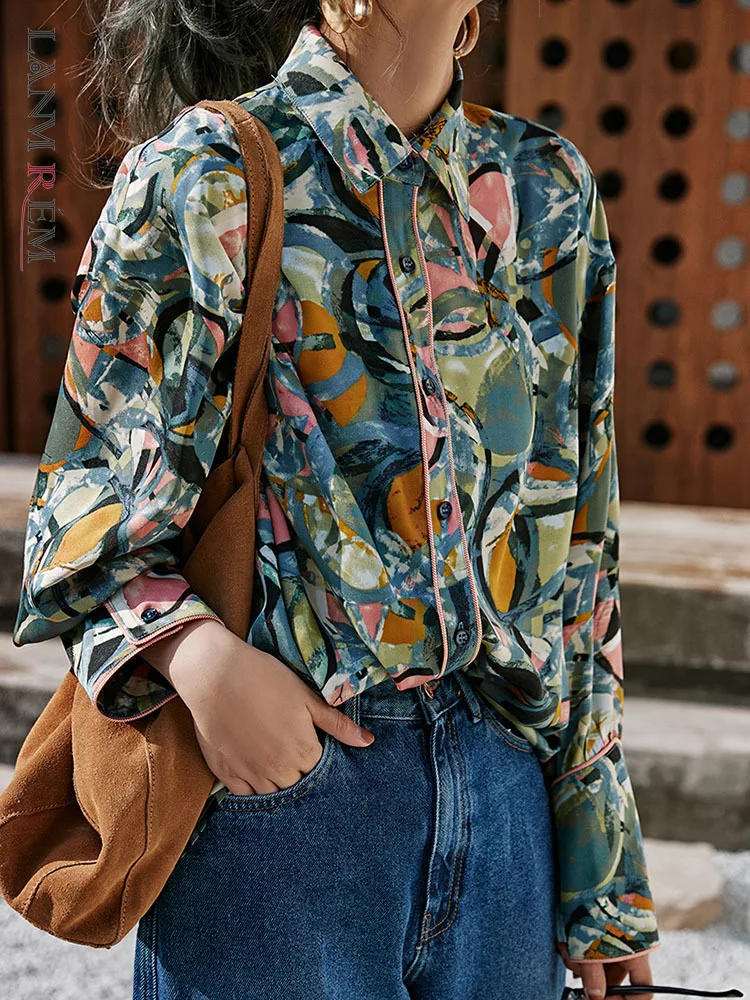 

LANMREM Ladies Long Sleeve Shirts Women's Japanese Style Loose Thin Floral Printing Single Breasted Shirts 2022 Autumn 2R2850