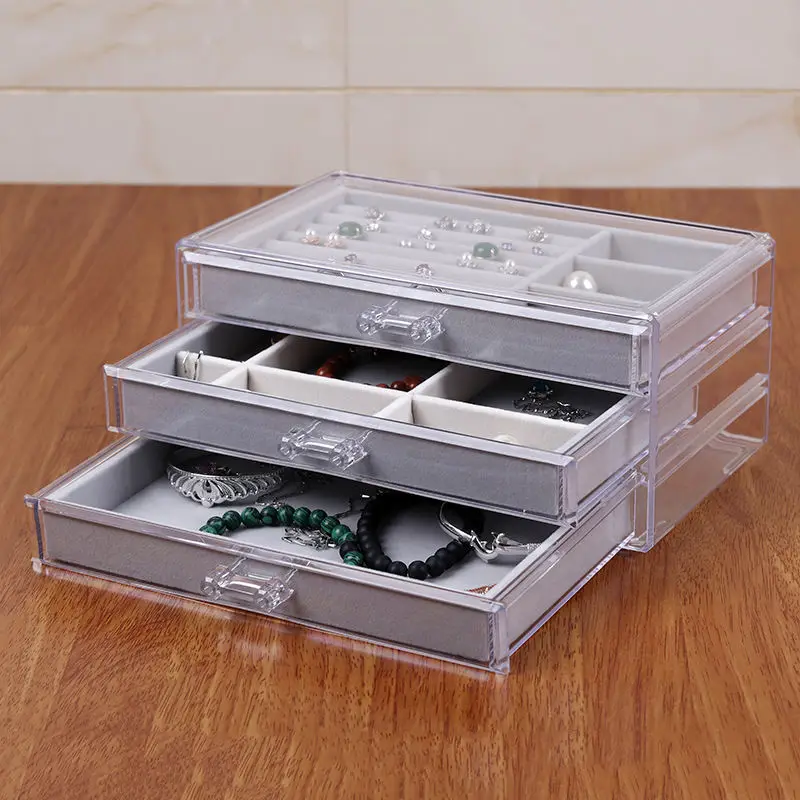 Acrylic Three-layer Jewelry Box Drawer Pearl Treasure Box Bracelet Long Chain Necklace Earrings Storage Display Packaging Box