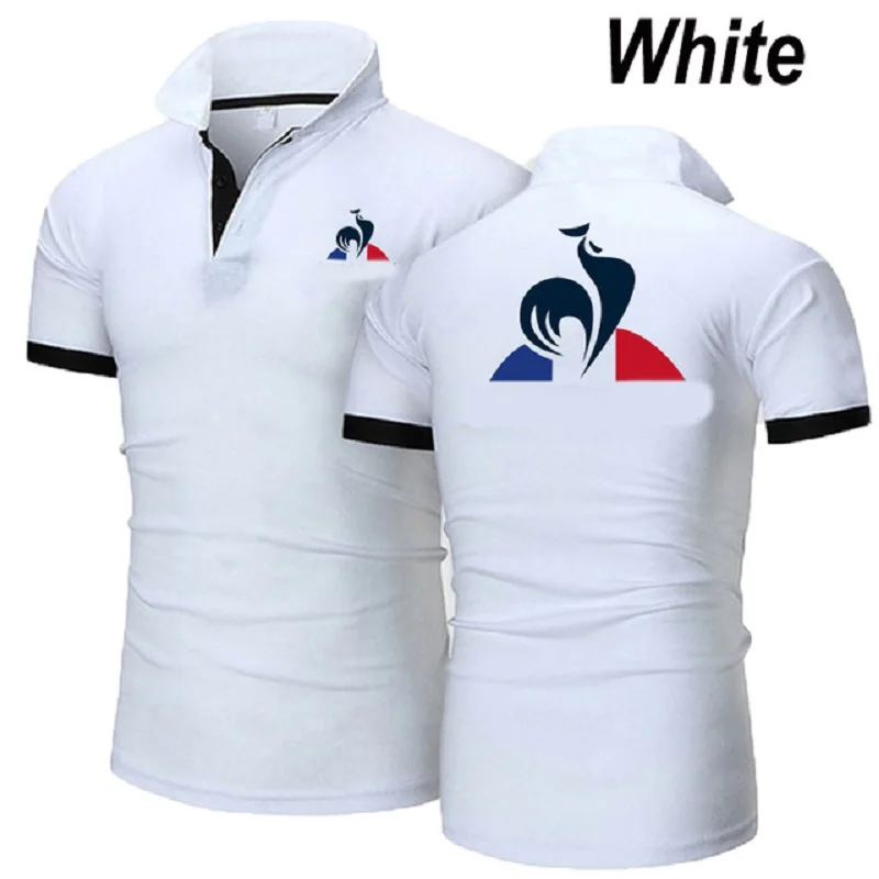 

New Fashion Men's Polo Shirt Summer Casual Lapel Short Sleeve LE COQ Print Polo Shirt Slim Business Youth T-Shirt Patchwork Top
