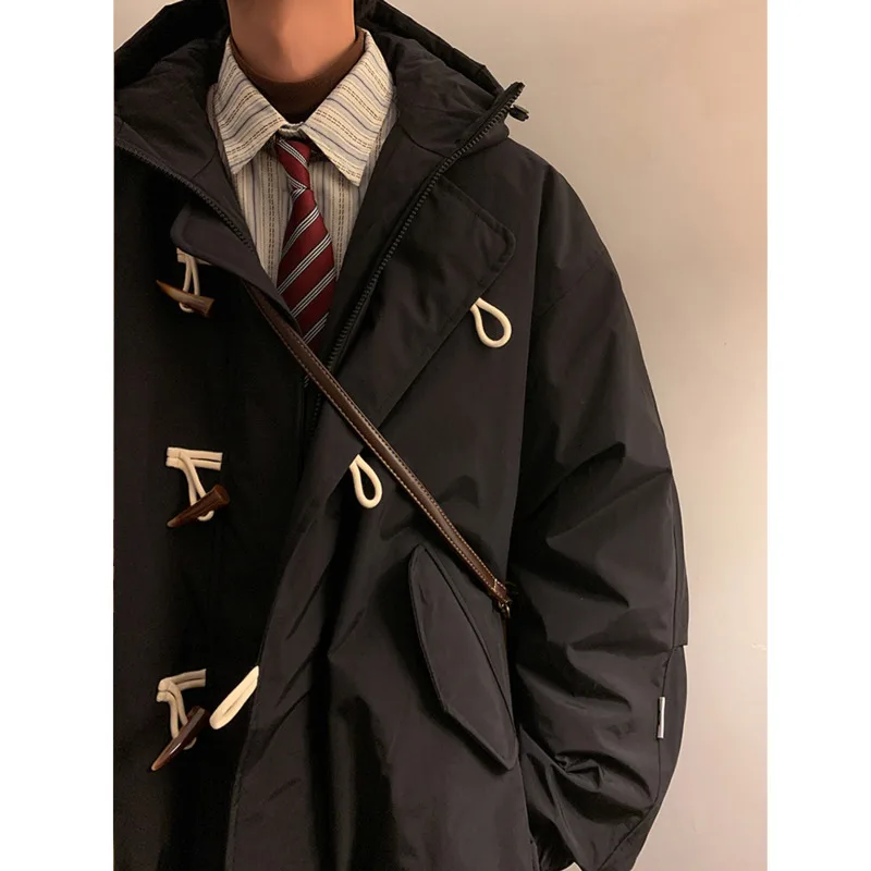 Winter Jacket Men Warm Fashion Retro Thicken Hooded Jacket Men Streetwear Korean Loose Oversize Thick Short Coat Mens Parker