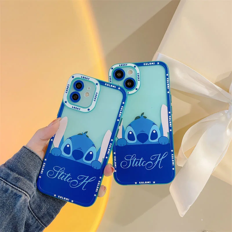 

disney Super cute Stitch Phone Cases For iPhone 13 12 11 Pro Max Mini XR XS MAX 8 X 7 SE 2020 Soft TPU Transparent Phone Case