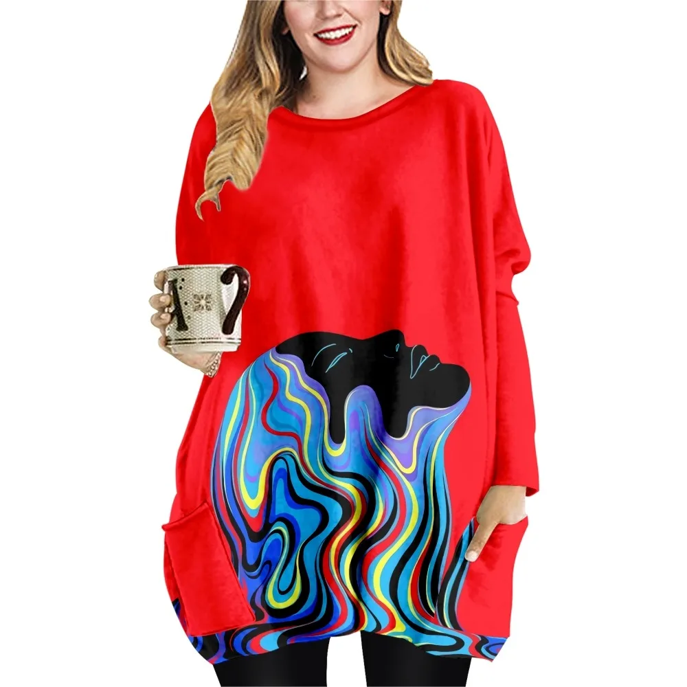 

SOJINM Women Abstract Printing T-shirt Female Summer Casual Vintage T-shirt Clothing Top Long Sleeve Blouse Oversized 6XL